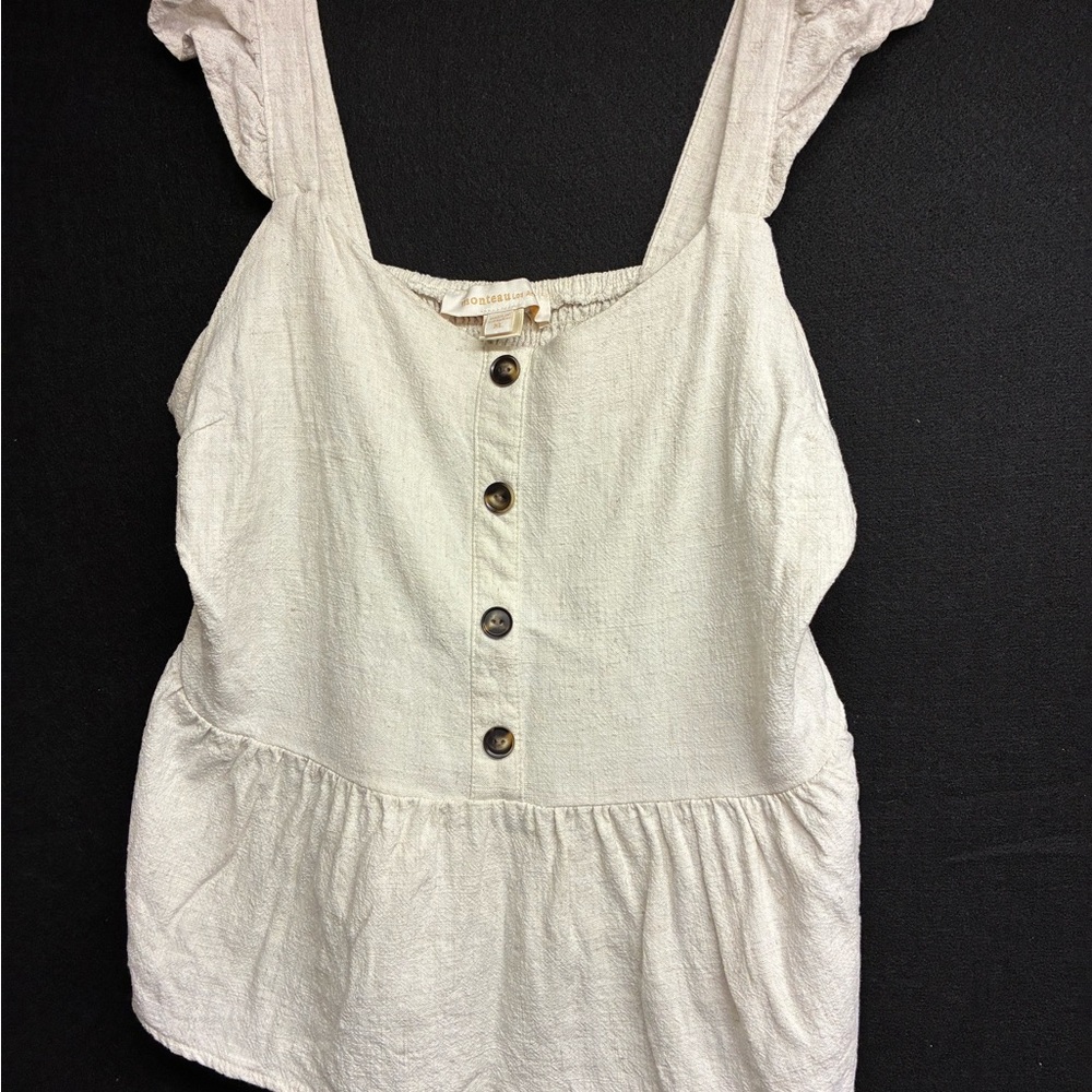 Monteau Cream Button-Front Blouse XL Linen blend.